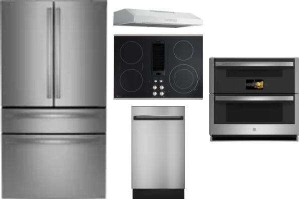 5 Piece Package Includes Refrigerator, Cooktop, Wall Oven, Hood And Dishwasher